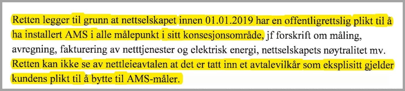 AMS dom i tingretten kunden har ikke plikt til å installere AMS