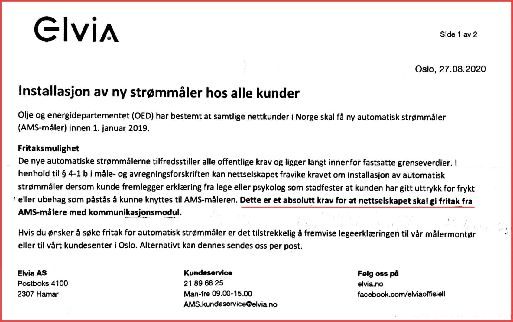 Elvia sitt absolutte krav om legeattest