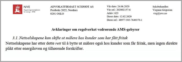 NVE ingen plikt å bytte ut måleren