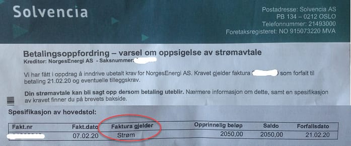 kravstype på inkassovarsel