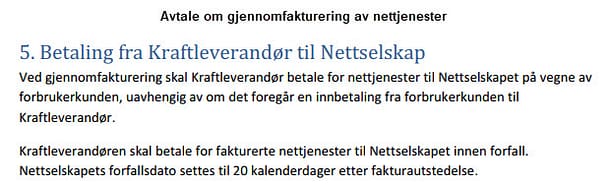 Avtale om gjennomfakturering av nettjenester punkt 5