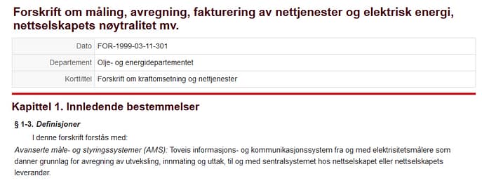 Avanserte- måle og styringssystemer (AMS) § 1-3. Definisjoner
