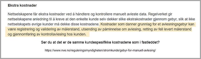 NVE kostnader i gebyr